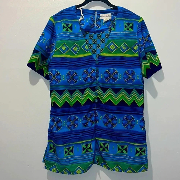 Vintage Norton McNaughton size 14 women’s Hawaiian tribal print top - Picture 1 of 6